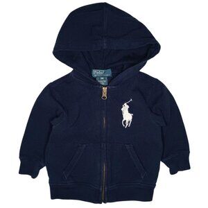 Polo by Ralph Lauren Infant 9M Zip Up Pique Knit Blue Hoodie Big Pony Vintage